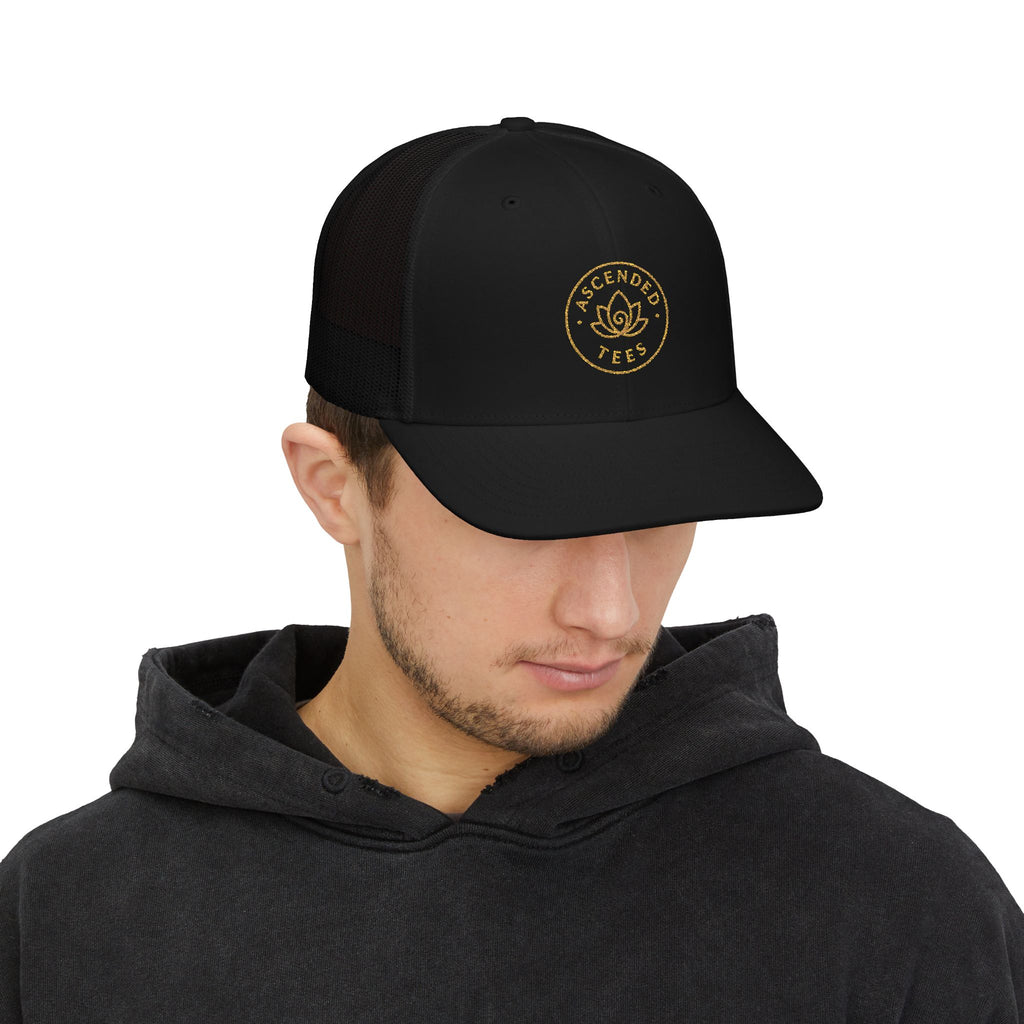 Snapback Trucker Cap - Ascended Tees Lotus Logo - Mindfulness Meditation Apparel