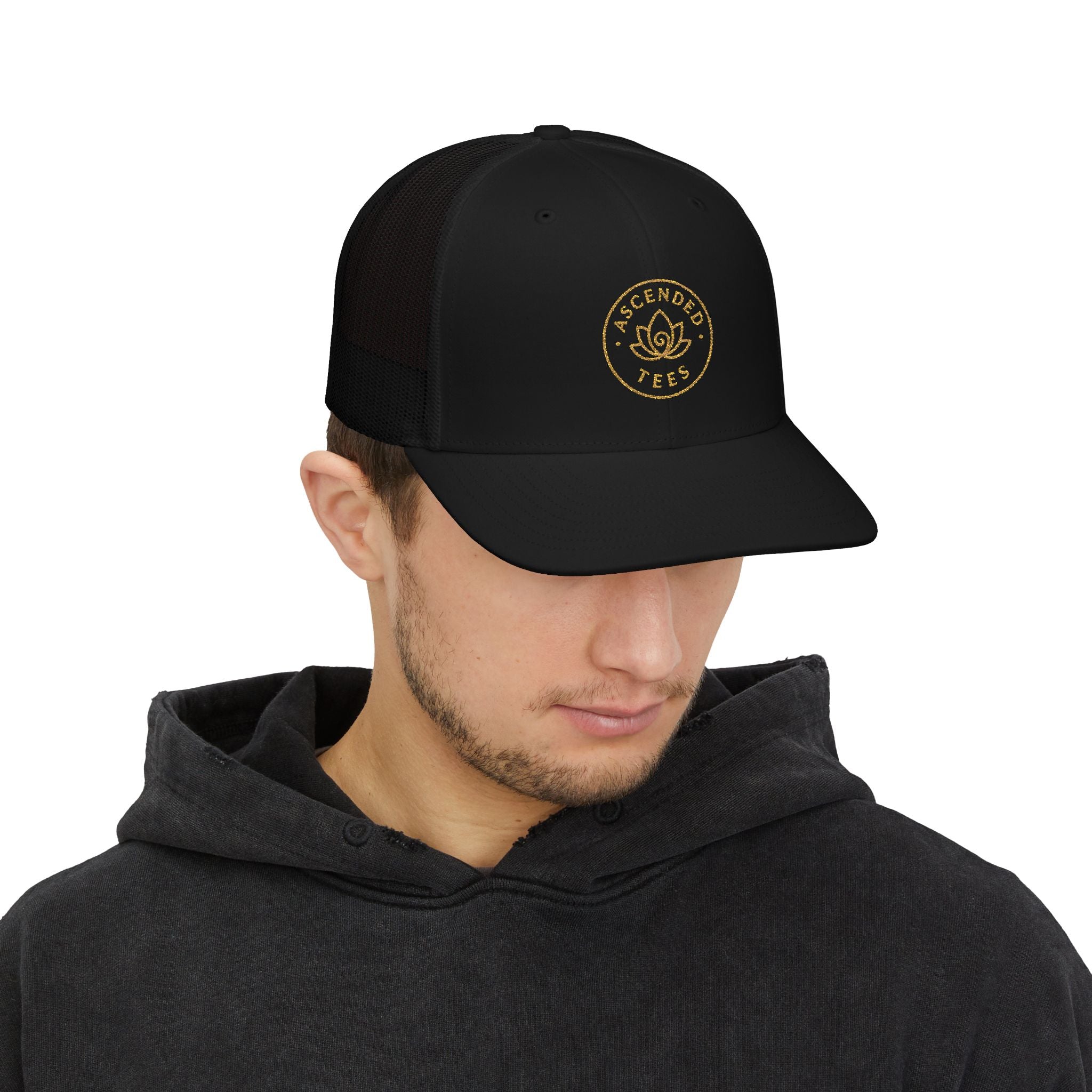 Snapback Trucker Cap - Ascended Tees Lotus Logo - Mindfulness Meditation Apparel